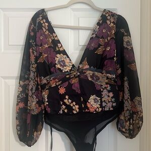Free People Women’s Black & Purple Bodysuit